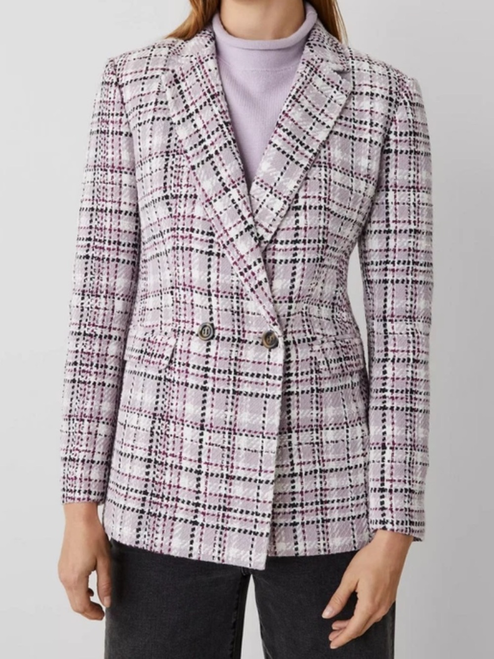 Like 🆕 Ann Taylor sunset lavender plaid tweed Crosby Blazer